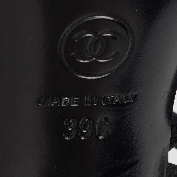 Pre Owned Chanel Black Fabric CC Criss Cross Strappy Sandals Size 39