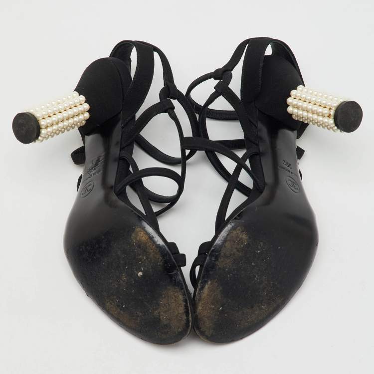 Pre Owned Chanel Black Fabric CC Criss Cross Strappy Sandals Size 39
