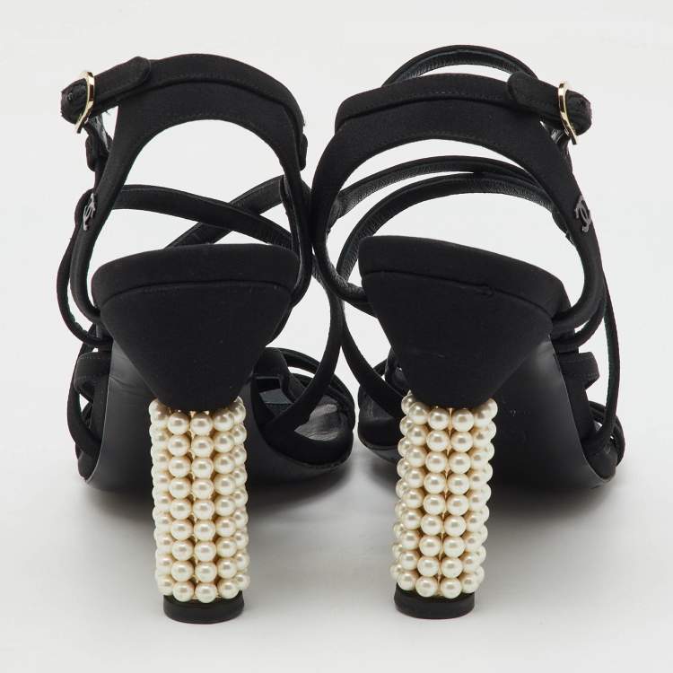 Pre Owned Chanel Black Fabric CC Criss Cross Strappy Sandals Size 39