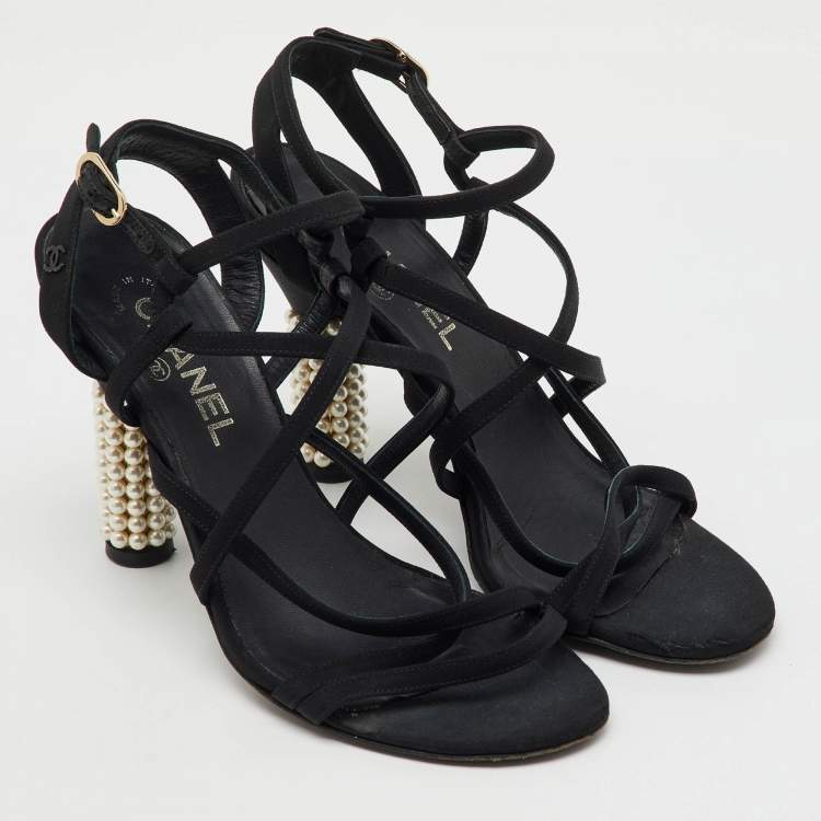 Pre Owned Chanel Black Fabric CC Criss Cross Strappy Sandals Size 39