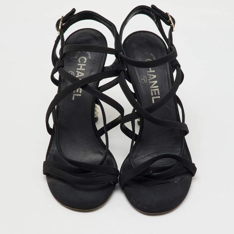 Pre Owned Chanel Black Fabric CC Criss Cross Strappy Sandals Size 39