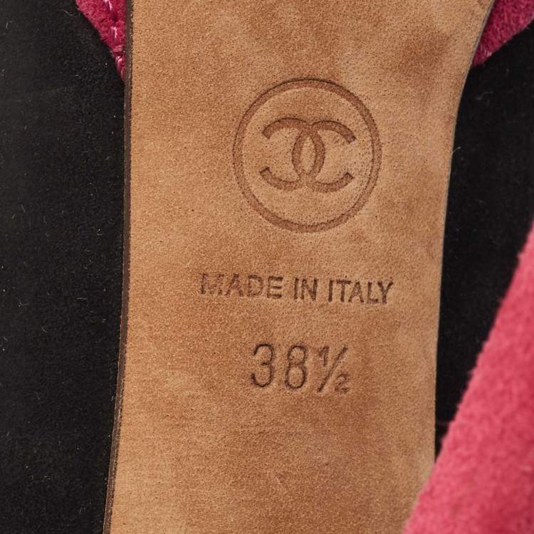 Pre Owned Chanel Black/Pink Suede CC Cap Toe Platform Pumps Size 38.5