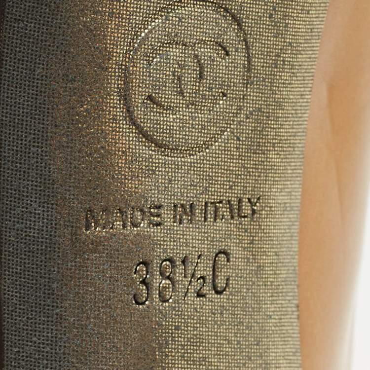 Pre Owned Chanel Beige/Black Leather Cap Toe Platform Ankle Boots Size 38.5