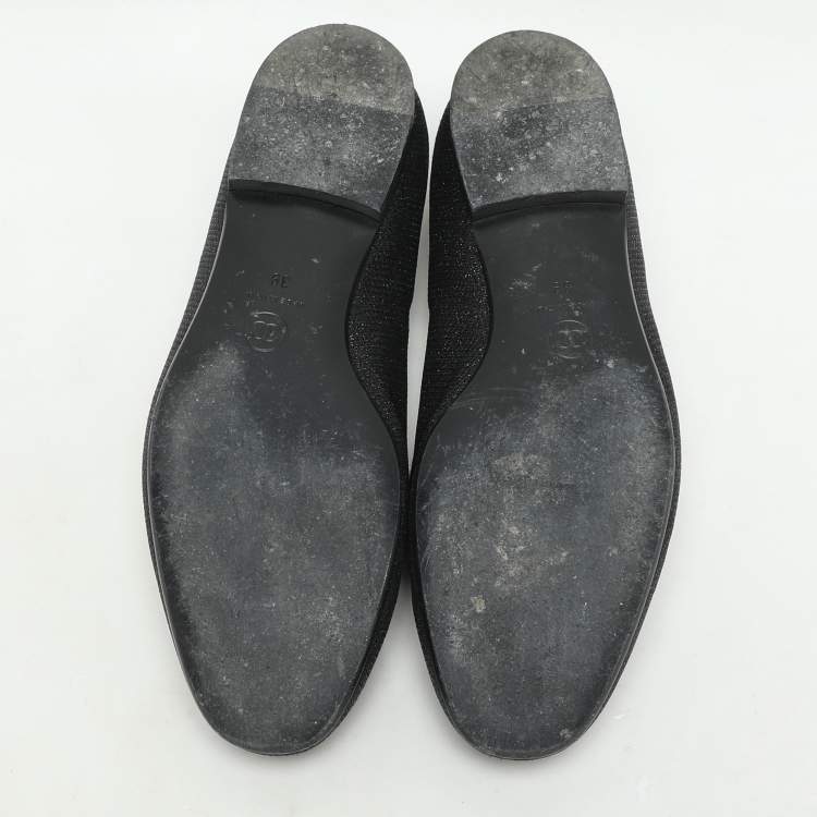 Pre Owned Chanel Black Lame Fabric CC Moccasins Size 39