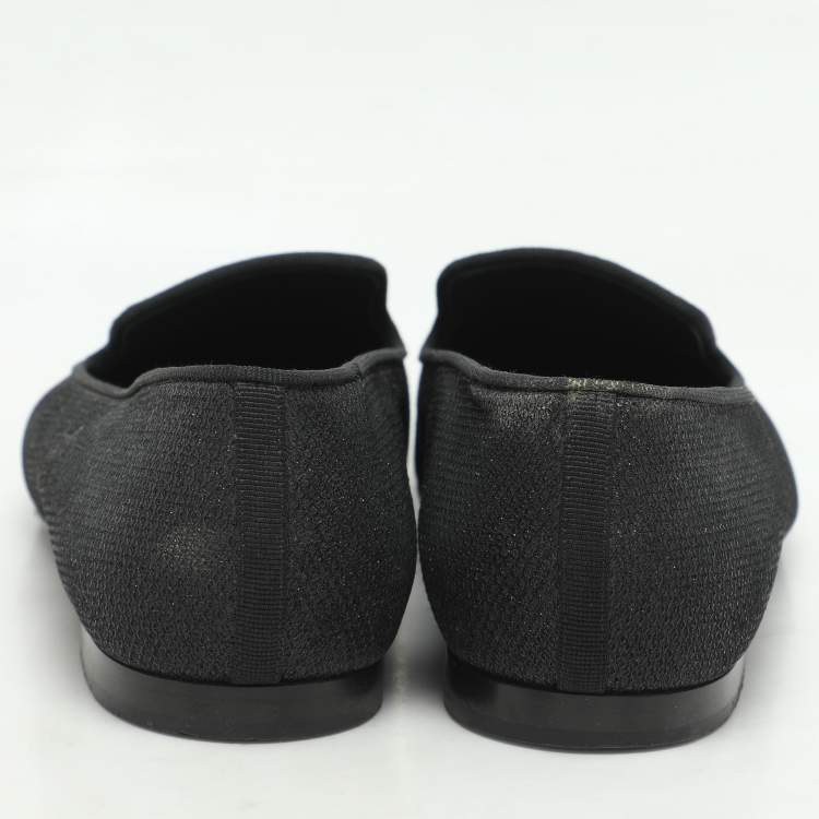 Pre Owned Chanel Black Lame Fabric CC Moccasins Size 39