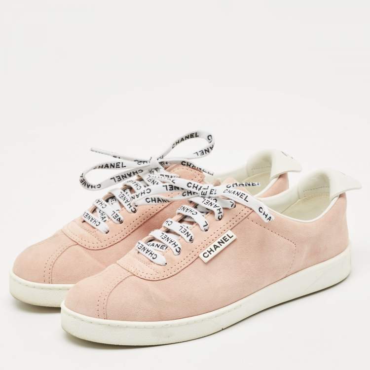 Pre Owned Chanel Pink Suede Weekender Low Top Sneakers Size 39