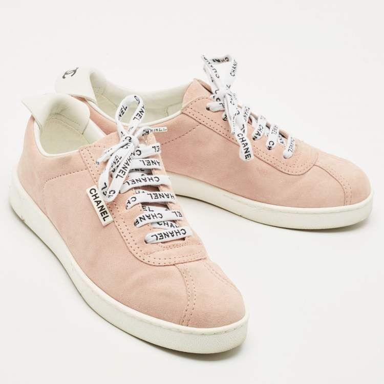 Pre Owned Chanel Pink Suede Weekender Low Top Sneakers Size 39