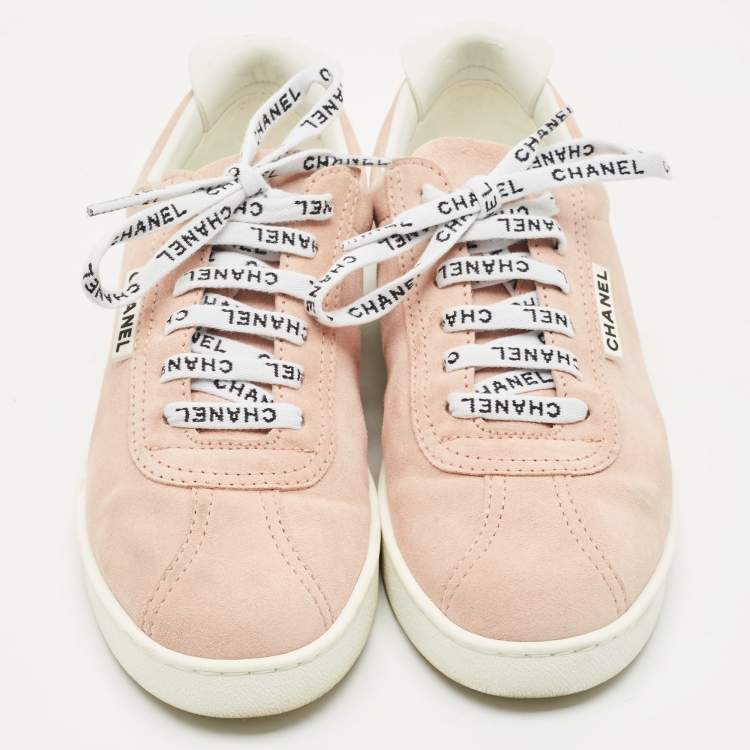 Pre Owned Chanel Pink Suede Weekender Low Top Sneakers Size 39