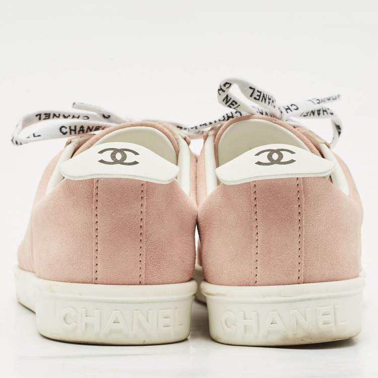 Pre Owned Chanel Pink Suede Weekender Low Top Sneakers Size 39