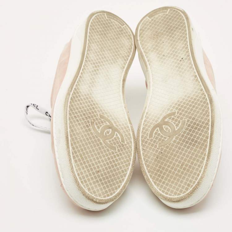 Pre Owned Chanel Pink Suede Weekender Low Top Sneakers Size 39