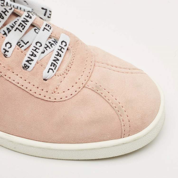 Pre Owned Chanel Pink Suede Weekender Low Top Sneakers Size 39