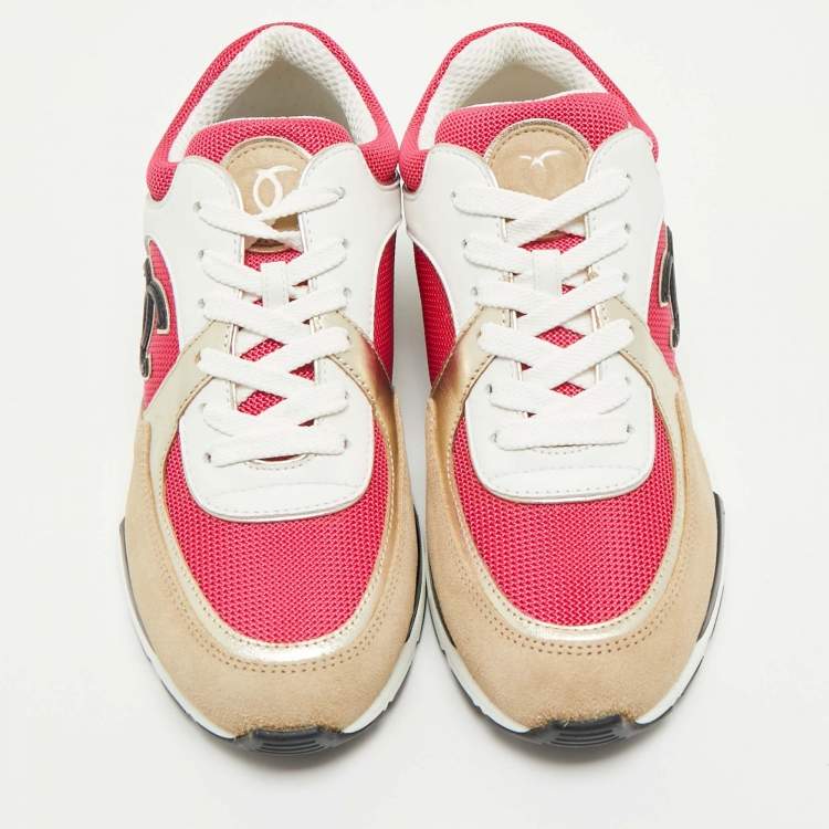 Pre Owned Chanel Multicolor Leather and Mesh CC Low Top Sneakers Size 37.5