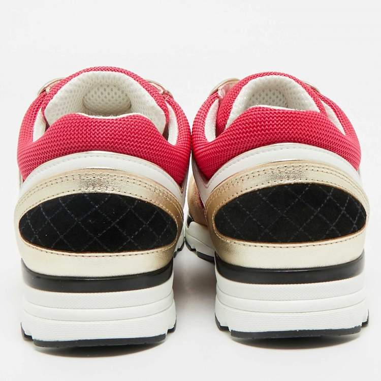 Pre Owned Chanel Multicolor Leather and Mesh CC Low Top Sneakers Size 37.5