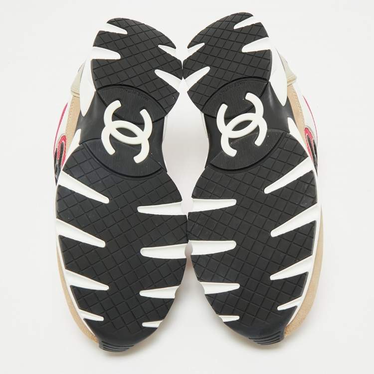 Pre Owned Chanel Multicolor Leather and Mesh CC Low Top Sneakers Size 37.5