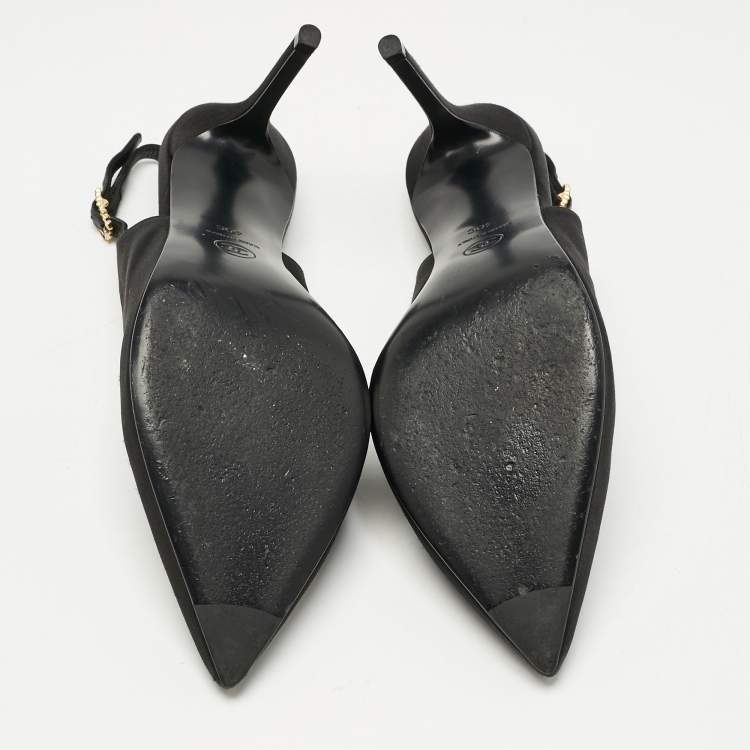 Pre Owned Chanel Black Satin CC Embellished Slingback Pumps Size 40