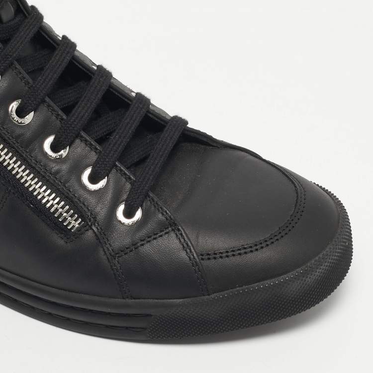 Pre Owned Chanel Black Leather and Rubber High Top Sneakers Size 38