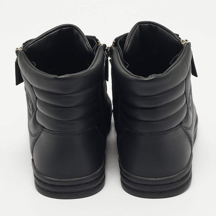 Pre Owned Chanel Black Leather and Rubber High Top Sneakers Size 38