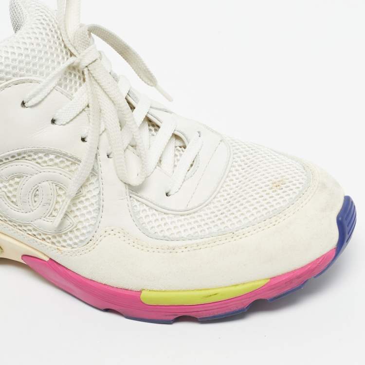 Pre Owned Chanel Multicolor Fabric and Suede CC Low Top Sneakers Size 38