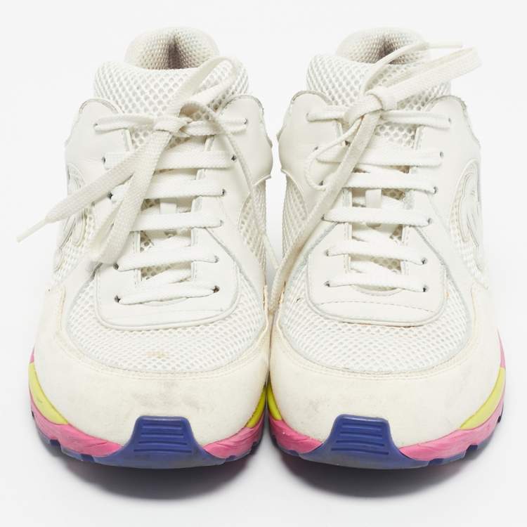 Pre Owned Chanel Multicolor Fabric and Suede CC Low Top Sneakers Size 38