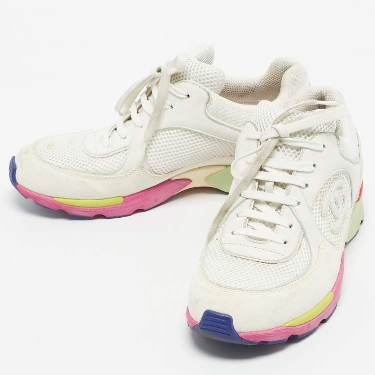 Pre Owned Chanel Multicolor Fabric and Suede CC Low Top Sneakers Size 38