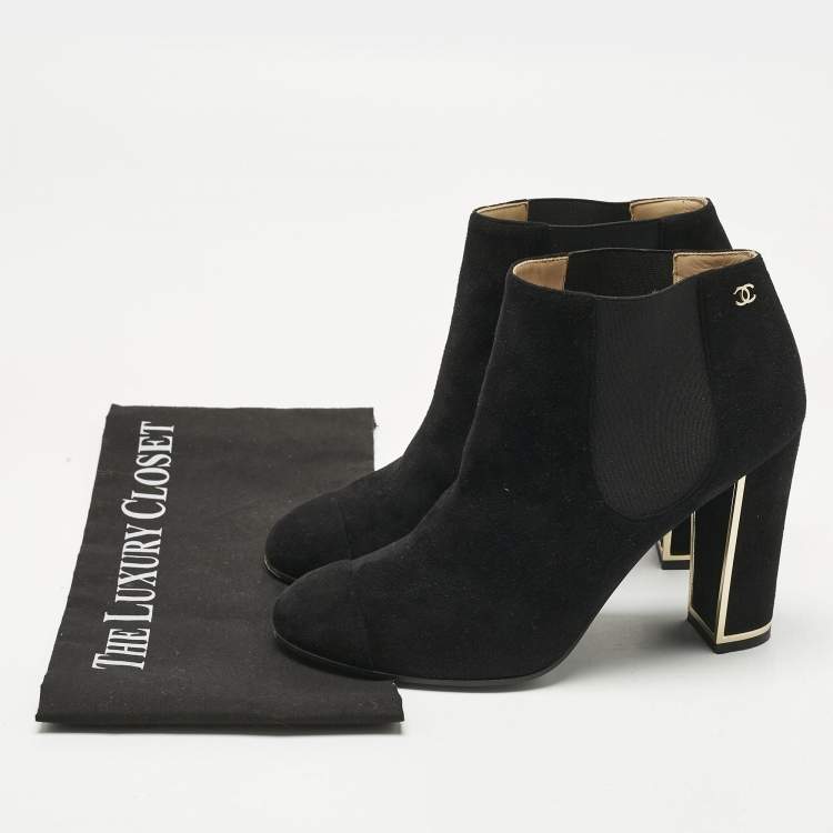 Pre Owned Chanel Black Suede Cap Toe Ankle Length Boots Size 40.5