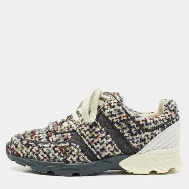 Pre Owned Chanel Multicolor Tweed and Leather Low Top Sneakers Size 38