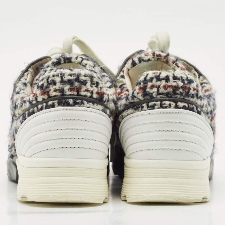 Pre Owned Chanel Multicolor Tweed and Leather Low Top Sneakers Size 38