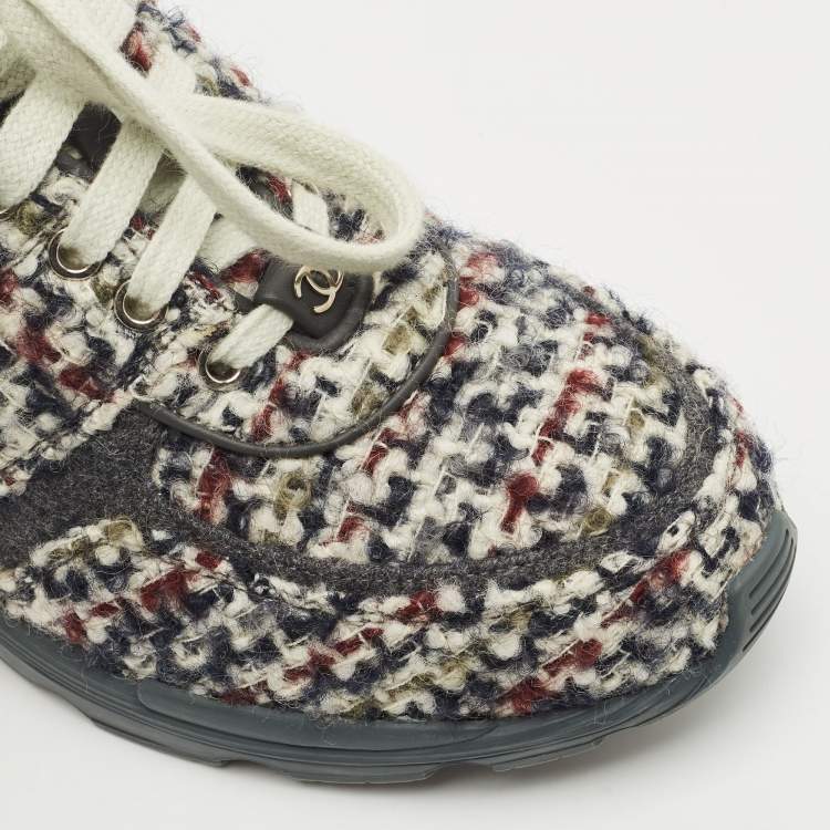 Pre Owned Chanel Multicolor Tweed and Leather Low Top Sneakers Size 38