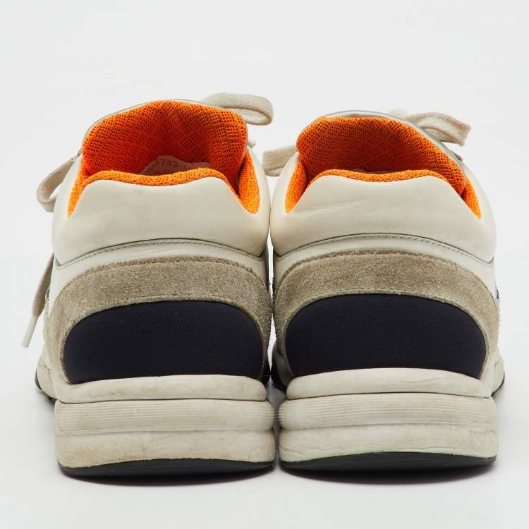 Pre Owned Chanel Grey/White Suede and Leather CC Low Top Sneakers Size 38.5