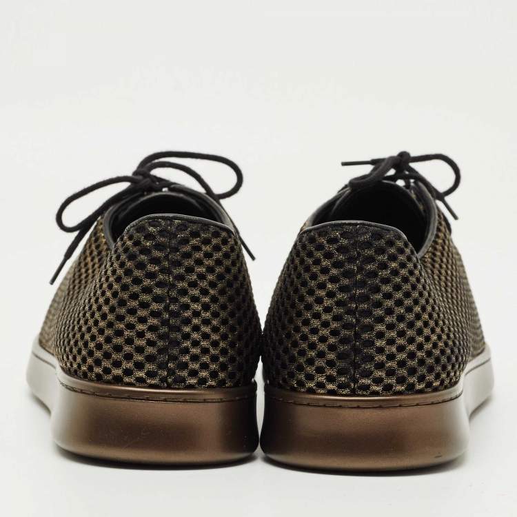 Pre Owned Chanel Gold/Black Mesh and Leather CC Low Top Sneakers Size 41.5