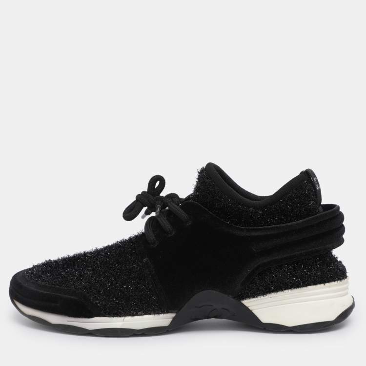 Pre Owned Chanel Black Metallic Lurex Fabric CC Trainers SLow Top neakers Size 39