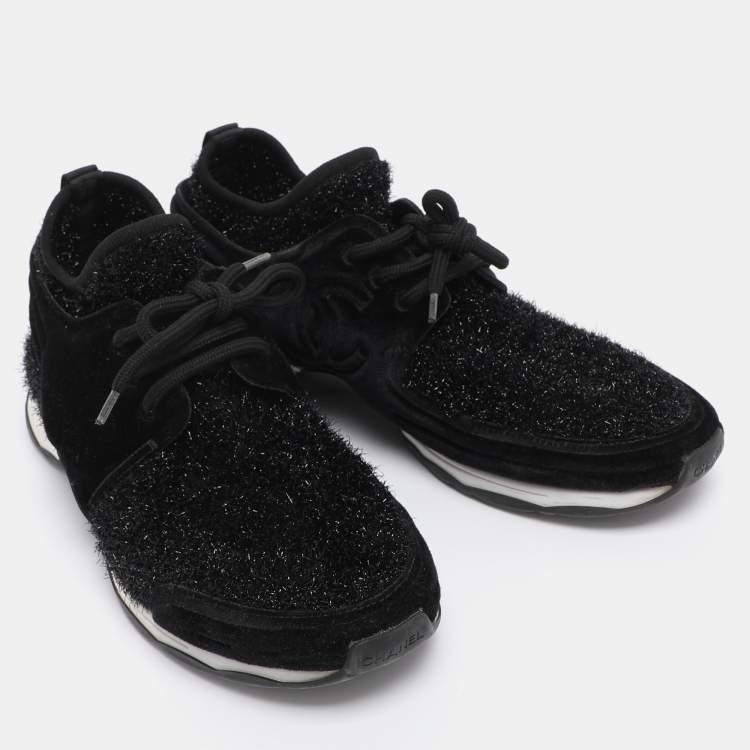 Pre Owned Chanel Black Metallic Lurex Fabric CC Trainers SLow Top neakers Size 39