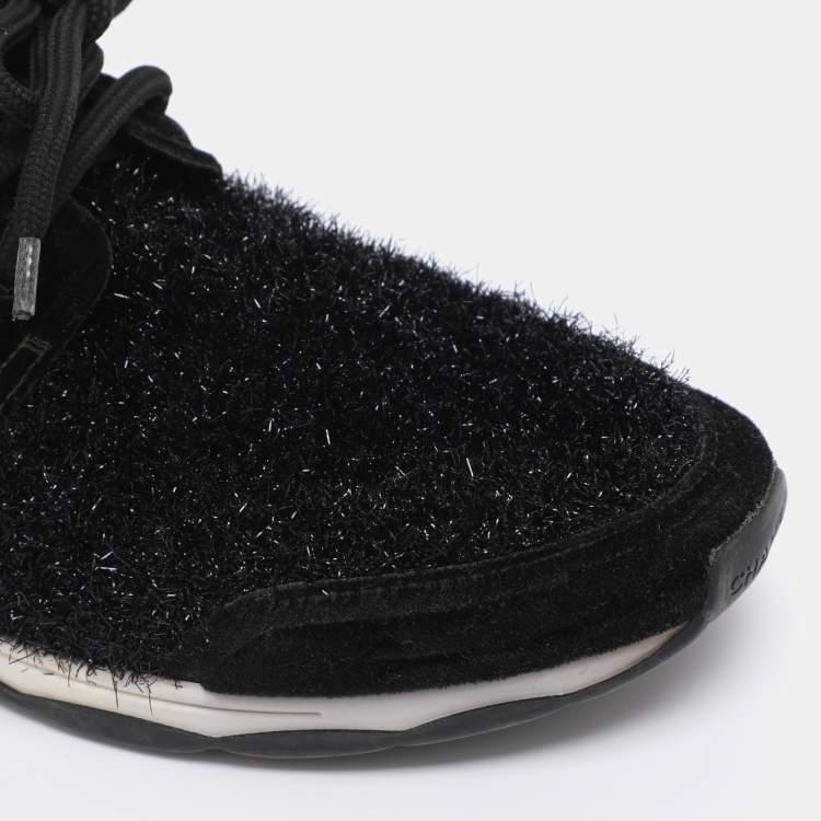 Pre Owned Chanel Black Metallic Lurex Fabric CC Trainers SLow Top neakers Size 39