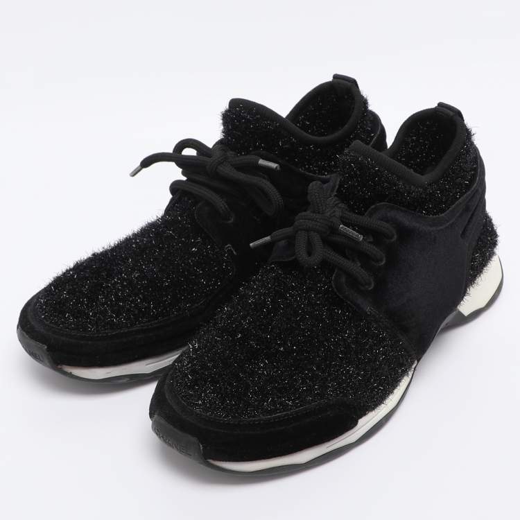 Pre Owned Chanel Black Metallic Lurex Fabric CC Trainers SLow Top neakers Size 39