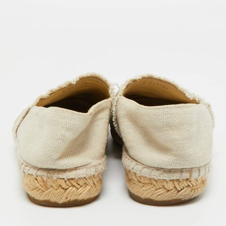 Pre Owned Chanel Grey/Black Canvas CC Cap Toe Espadrille Flats Size 36