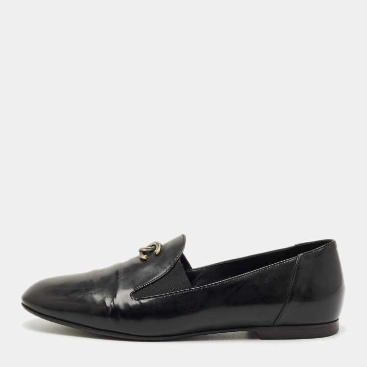 Pre Owned Chanel Black Leather CC Smoking Slippers Size 39