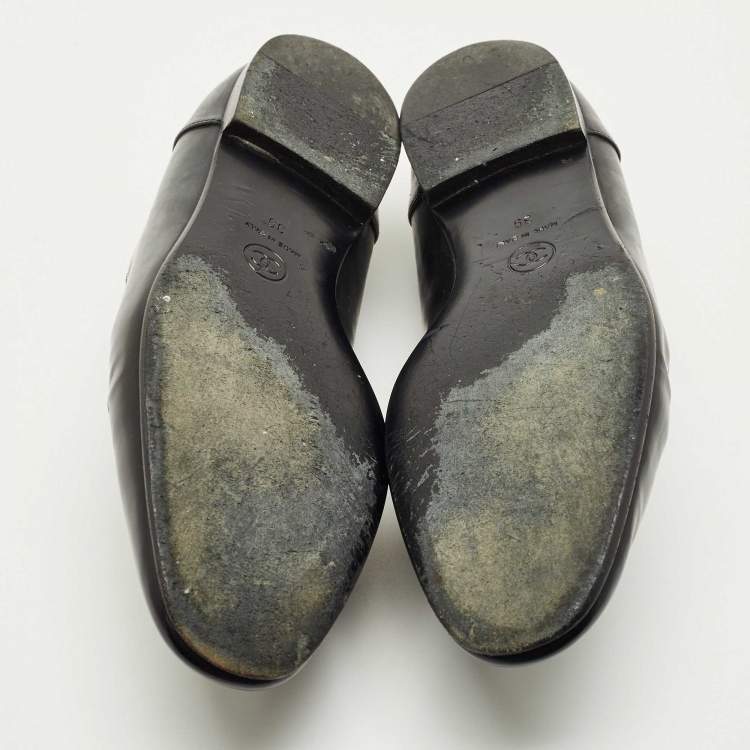 Pre Owned Chanel Black Leather CC Smoking Slippers Size 39