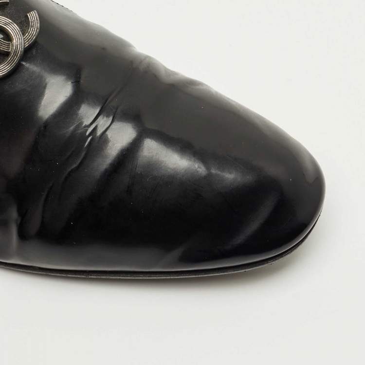 Pre Owned Chanel Black Leather CC Smoking Slippers Size 39