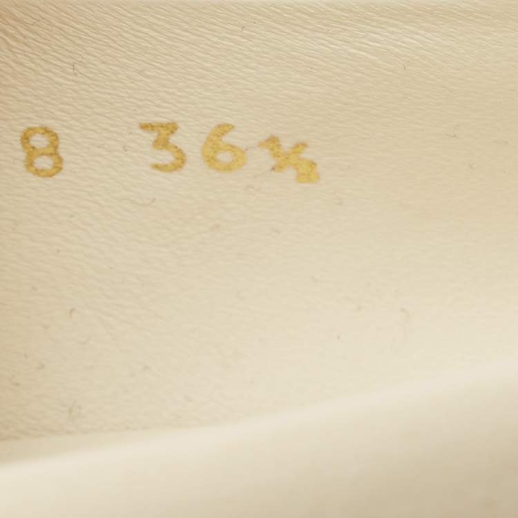 Pre Owned Chanel Cream Leather Logo Slip On Loafers Size 36.5