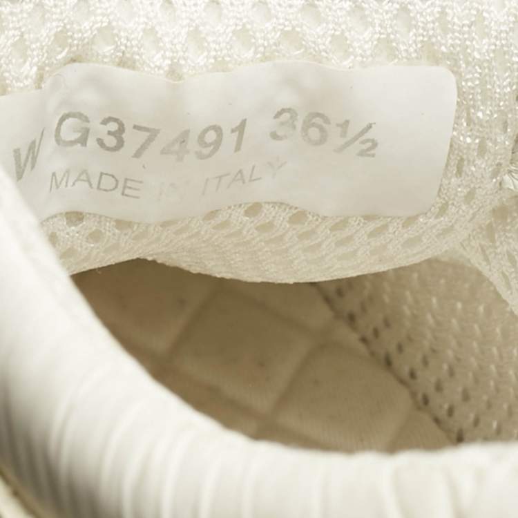 Pre Owned Chanel White/Grey Leather and Mesh CC Lace Up Sneakers Size 36.5