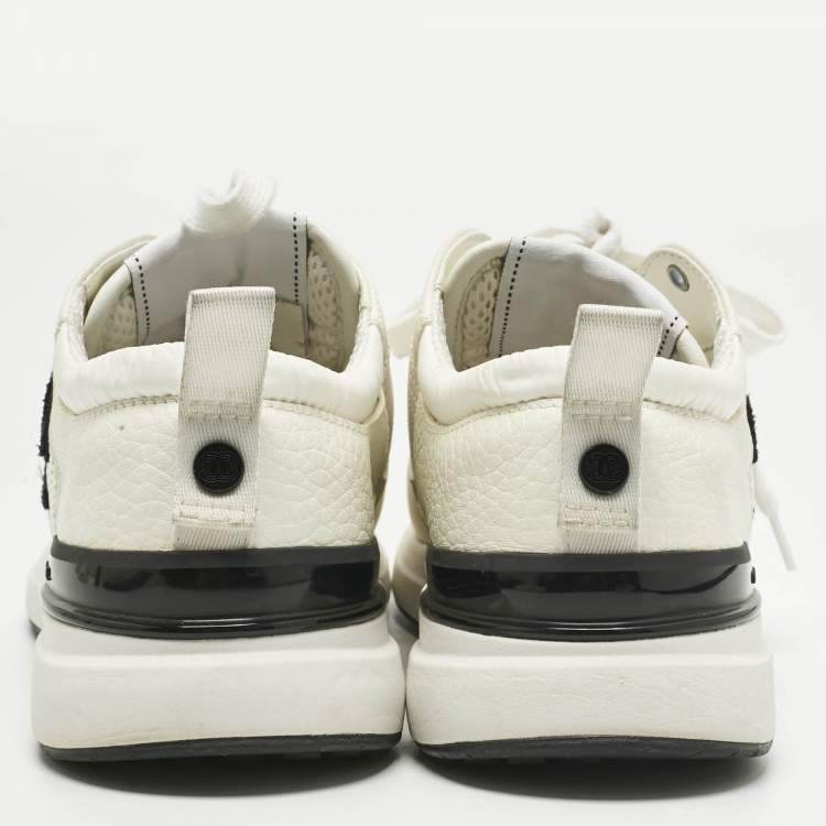 Pre Owned Chanel White/Grey Leather and Mesh CC Lace Up Sneakers Size 36.5