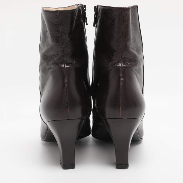 Pre Owned Chanel Brown Leather Vintage CC Mid Calf Boots Size 39