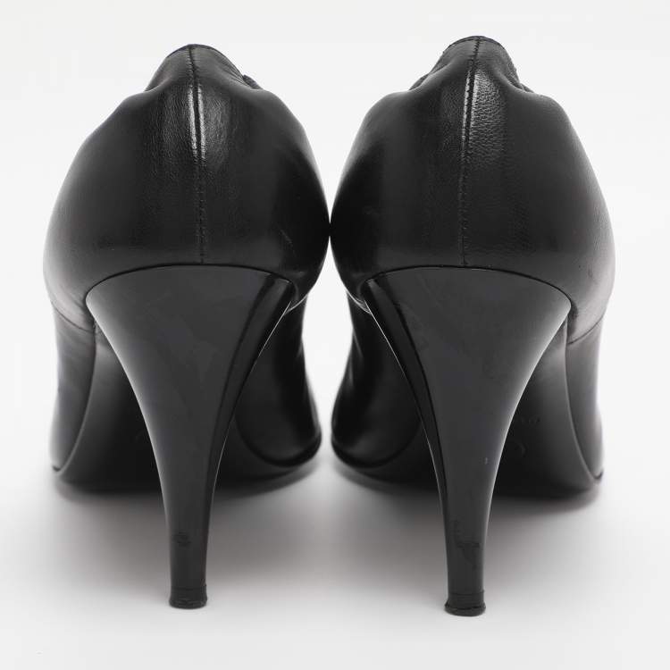 Pre Owned Chanel Black Leather Bow Pumps Size 38.5