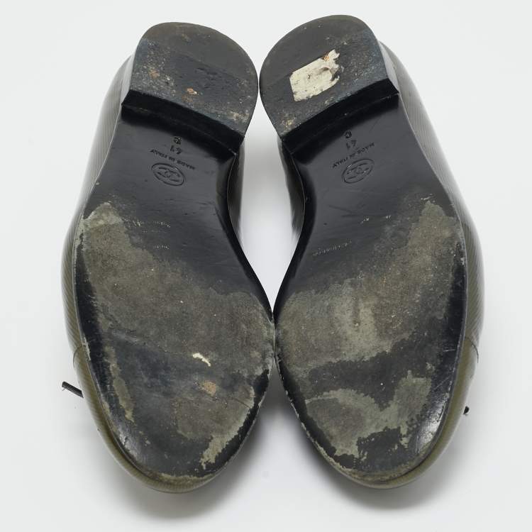 Pre Owned Chanel Green Patent Leather CC Cap Toe Bow Ballet Flats Size 41