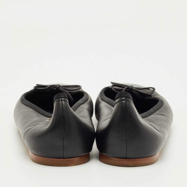 Pre Owned Chanel Black Leather CC Cap Toe Ballet Flats Size 41