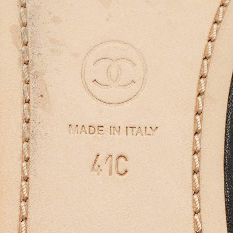 Pre Owned Chanel Black Leather CC Cap Toe Ballet Flats Size 41