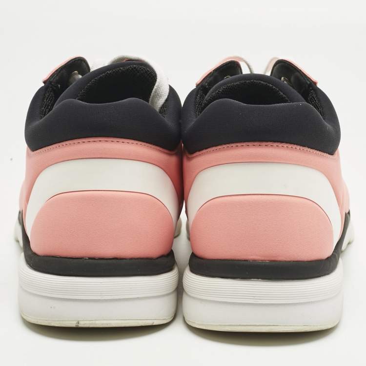 Pre Owned Chanel Pink/White Nylon CC Low Top Sneakers Size 38