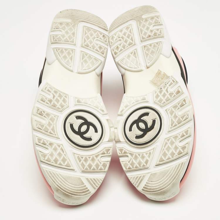 Pre Owned Chanel Pink/White Nylon CC Low Top Sneakers Size 38