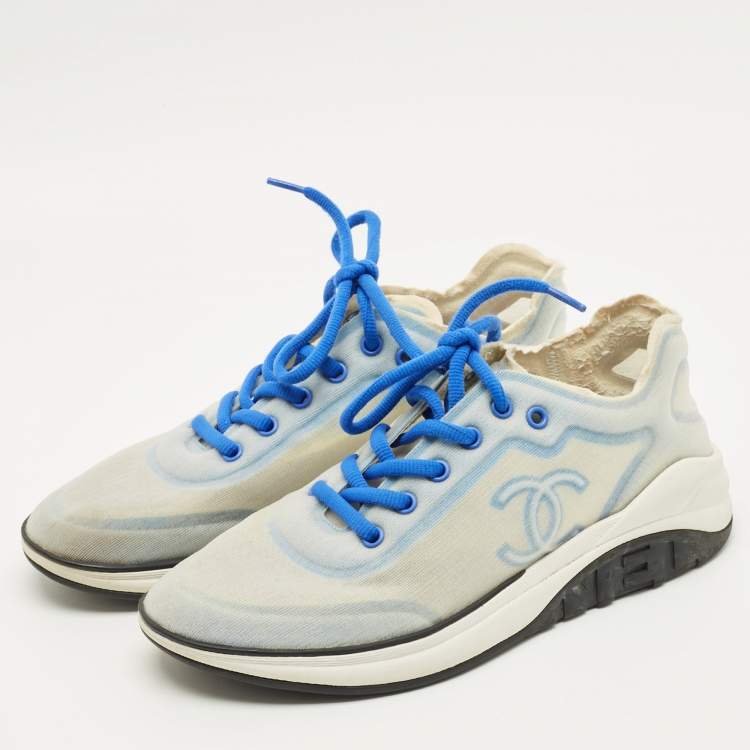 Pre Owned Chanel Blue Mesh CC Low Top Sneakers Size 40.5