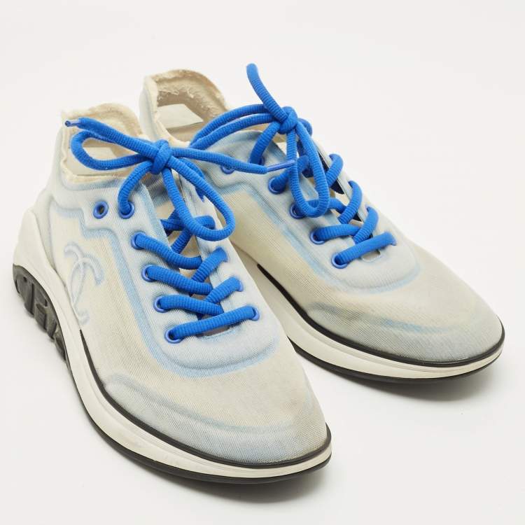 Pre Owned Chanel Blue Mesh CC Low Top Sneakers Size 40.5